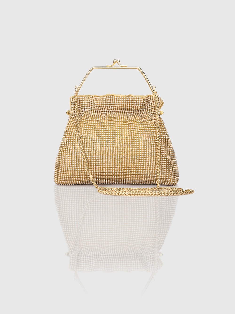 Gold Mesh Evening Frame Bag with Chain Strap
